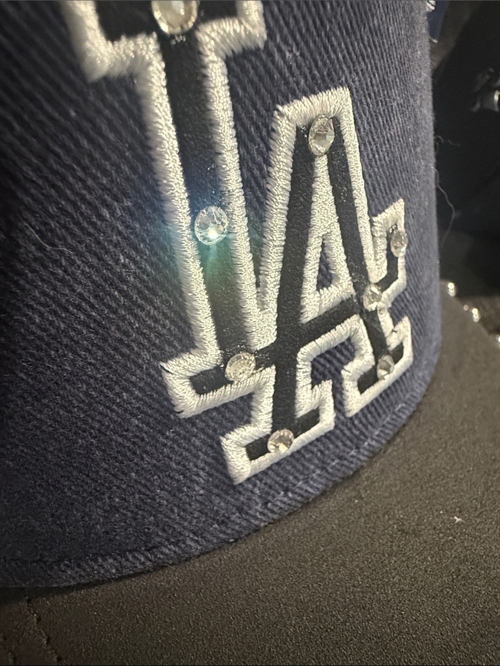 LA Embroidered Navy & Black Studded Baseball Cap